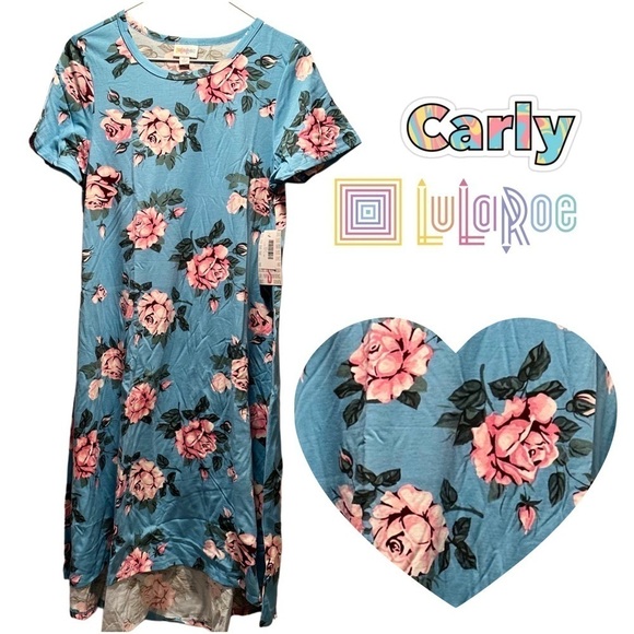 LulaRoe Carly Long/Midi Dress High Low Hem Stretchy Comfortable Light Blue Pink - Picture 1 of 11